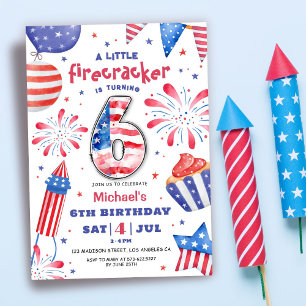 Firecracker 4. Juli 6. Geburtstag Patriotisch Nied Einladung