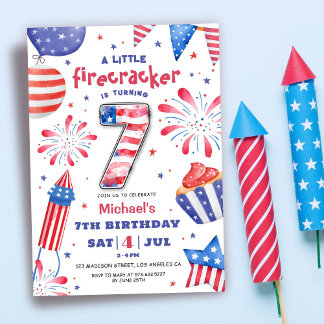 Firecracker 4. Juli 7. Geburtstag Patriotic Niedli Einladung