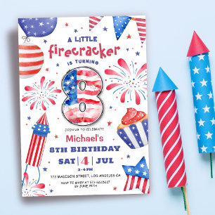 Firecracker 4. Juli 8. Geburtstag Patriotic Niedli Einladung