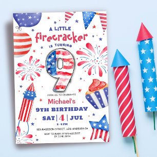 Firecracker 4. Juli 9. Geburtstag Patriotisch Nied Einladung