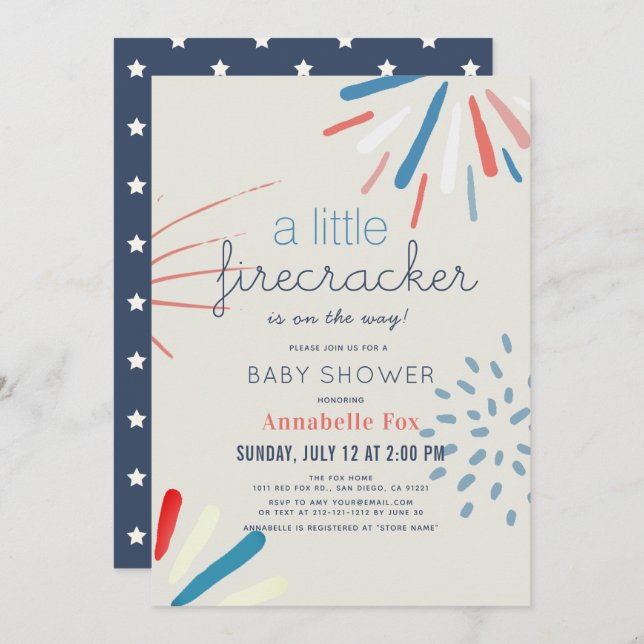 Firecracker 4. Juli Fireworks Baby Shower Einladung (Vorne/Hinten)