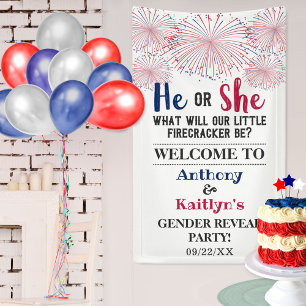 Firecracker 4. Juli Gender Reveal Party Banner