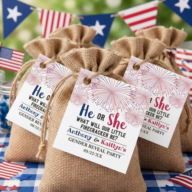 Firecracker 4. Juli Gender Reveal Party Geschenkanhänger (Von Creator hochgeladen)