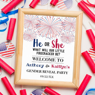 Firecracker 4. Juli Gender Reveal Party Poster