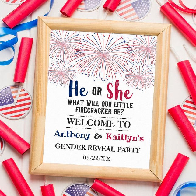 Firecracker 4. Juli Gender Reveal Party Poster (Von Creator hochgeladen)
