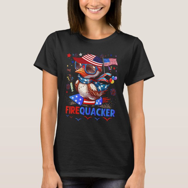 Firecracker Duck 4th of July Patriotic Day Usa Fla T-Shirt (Vorderseite)