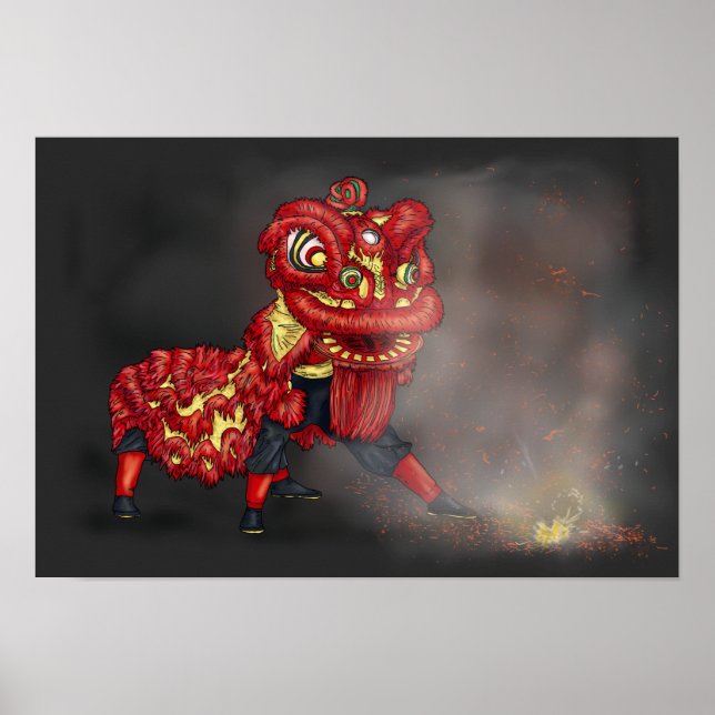 Firecracker Illustration der chinesischen Löwentän Poster (Vorne)
