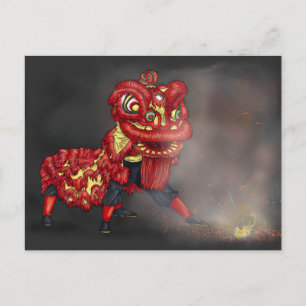 Firecracker Illustration der chinesischen Löwentän Postkarte