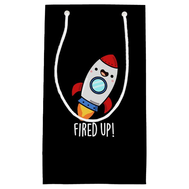 Fired Up Funny Rocket Pun Dark BG Kleine Geschenktüte (Vorderseite)