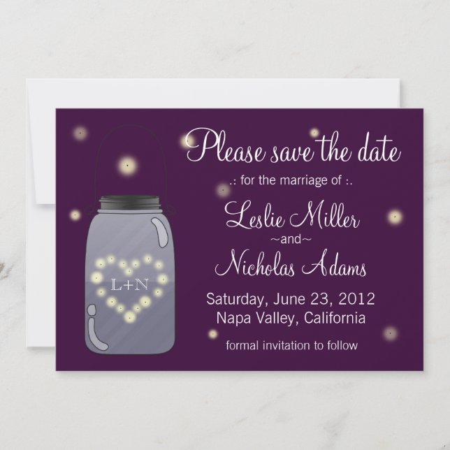 Firefants in Mason Jar Heart Liebe Save the Date (Vorderseite)