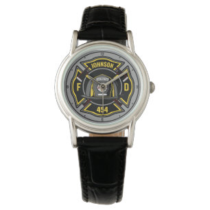 Firefighter ADD NAME Fire Department Rescue Team Armbanduhr