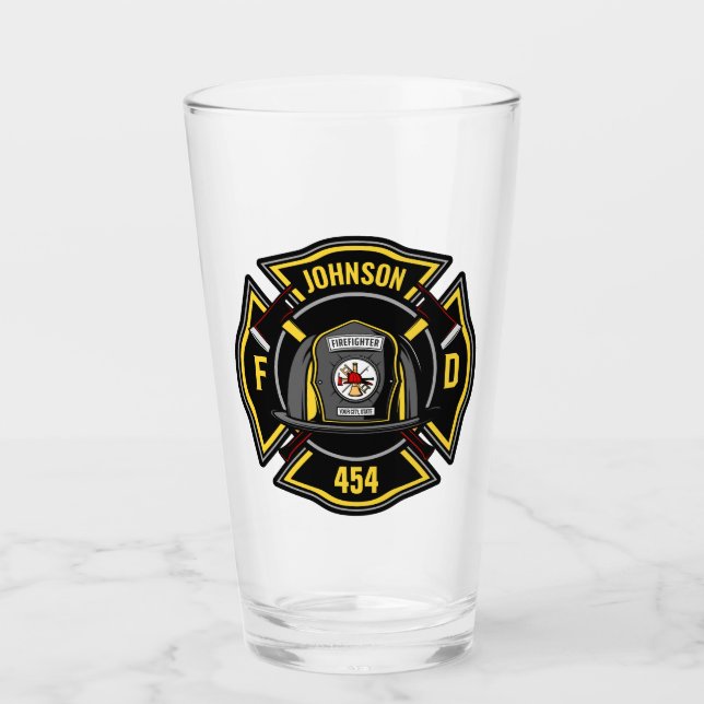 Firefighter ADD NAME Fire Department Rescue Team Glas (Vorderseite)