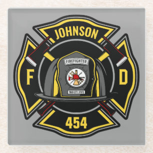 Firefighter ADD NAME Fire Department Rescue Team Glasuntersetzer