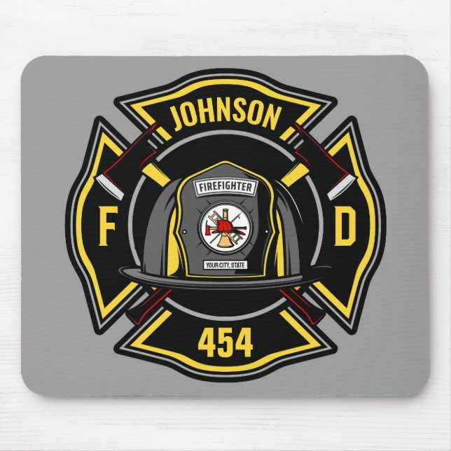 Firefighter ADD NAME Fire Department Rescue Team Mousepad (Vorne)