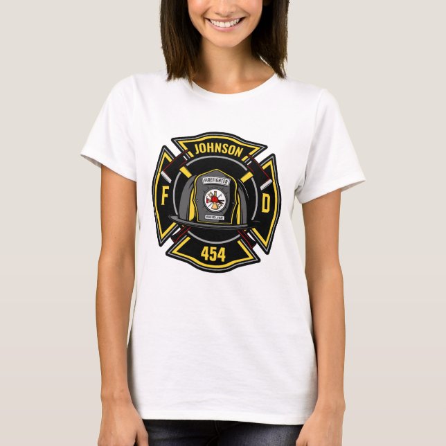 Firefighter ADD NAME Fire Department Rescue Team T-Shirt (Vorderseite)