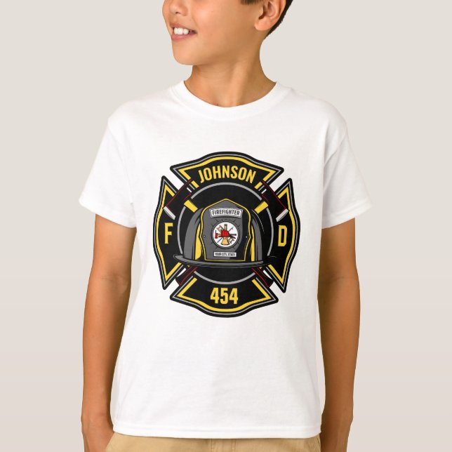 Firefighter ADD NAME Fire Department Rescue Team T-Shirt (Vorderseite)