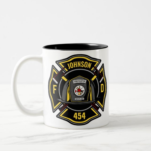 Firefighter ADD NAME Fire Department Rescue Team Zweifarbige Tasse (Links)
