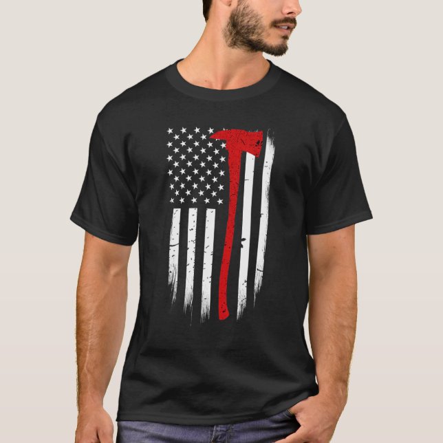 Firefighter American Flag AX Firefighter Support T-Shirt (Vorderseite)