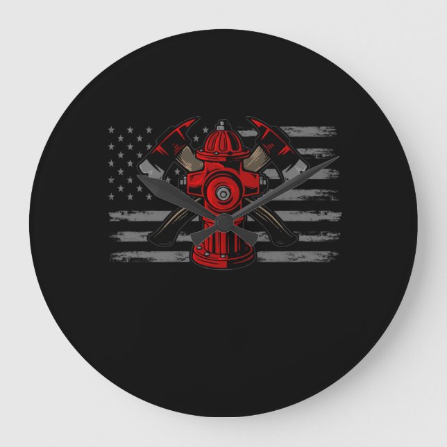 Firefighter American Flag AX Große Wanduhr (Vorderseite)