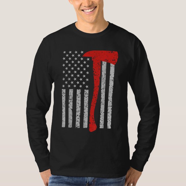 Firefighter American Flag Ax Thin Red Line Patrick T-Shirt (Vorderseite)