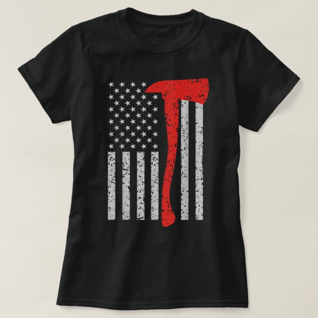 Firefighter American Flag Ax Thin Red Line Patrick T-Shirt (Design vorne)