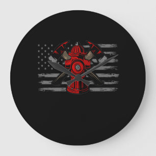 Firefighter American Flag Axe Große Wanduhr