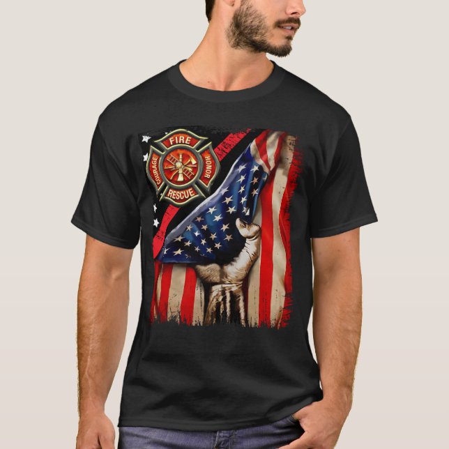 Firefighter American Flag Firefighter Vibes Labor  T-Shirt (Vorderseite)