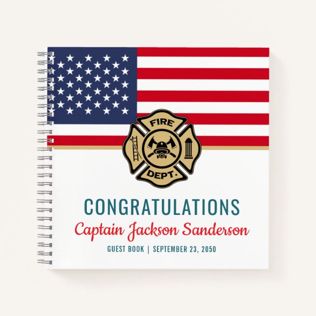 Firefighter American Flag Retirement Gästebuch Notizbuch (Vorderseite)