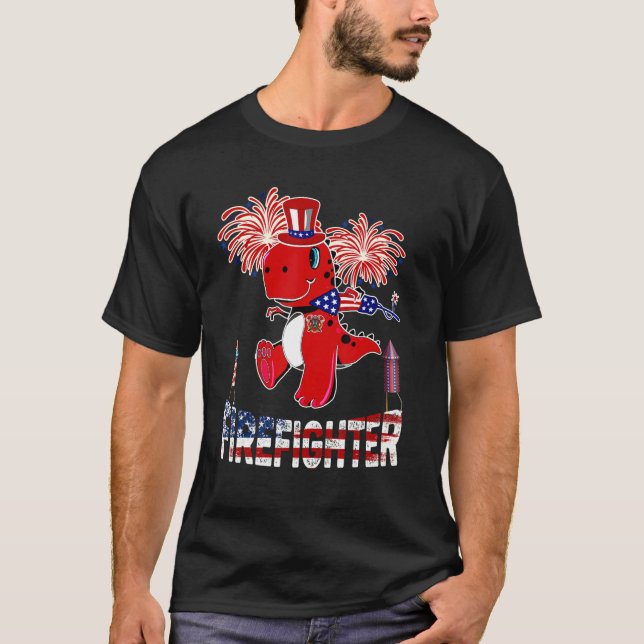 Firefighter American Flag Rex Fireworks 4. JU T-Shirt (Vorderseite)