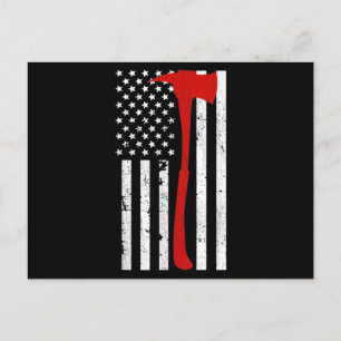 Firefighter American Flag Thin Red Line Ax Postkarte