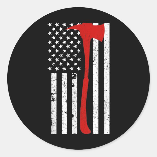 Firefighter American Flag Thin Red Line Axe Runder Aufkleber (Vorderseite)