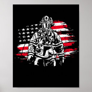 Firefighter American Flag Thin Red Line Poster