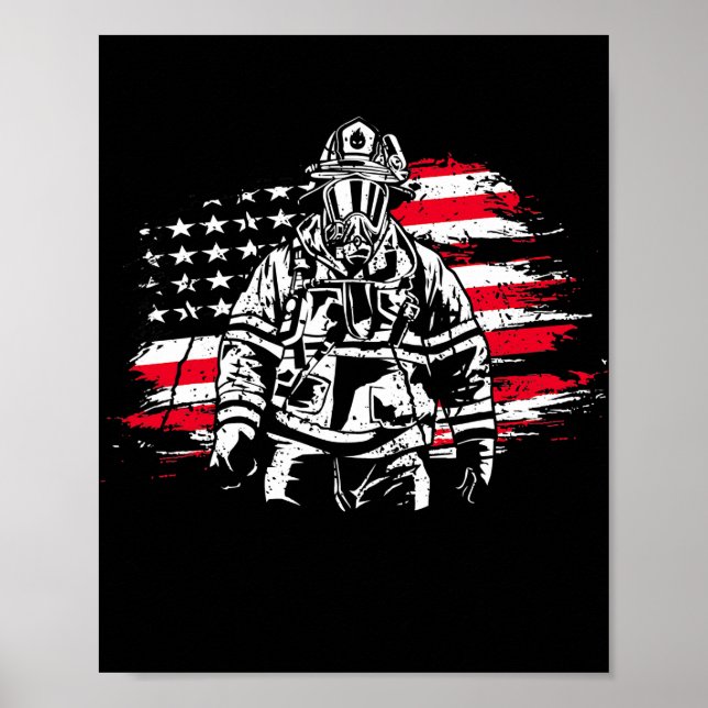 Firefighter American Flag Thin Red Line Poster (Vorne)
