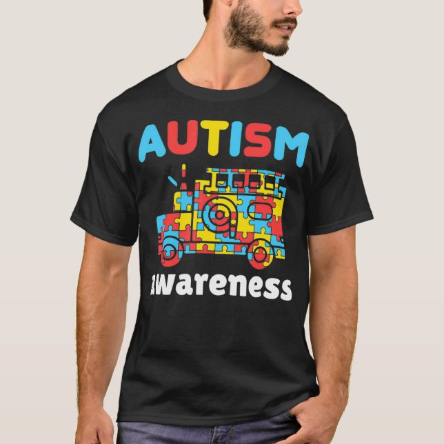 Firefighter Autism Awareness Puzzle Pieces Fire T-Shirt (Vorderseite)
