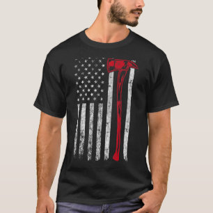 Firefighter Ax Usa Flag Thin Red Line Fireman Pat T-Shirt
