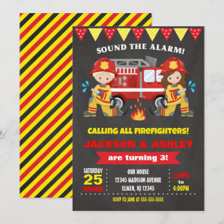 Firefighter Birthday Invitation Joint Girl Boy Einladung