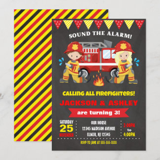 Firefighter Birthday Invitation Joint Girl Boy Einladung