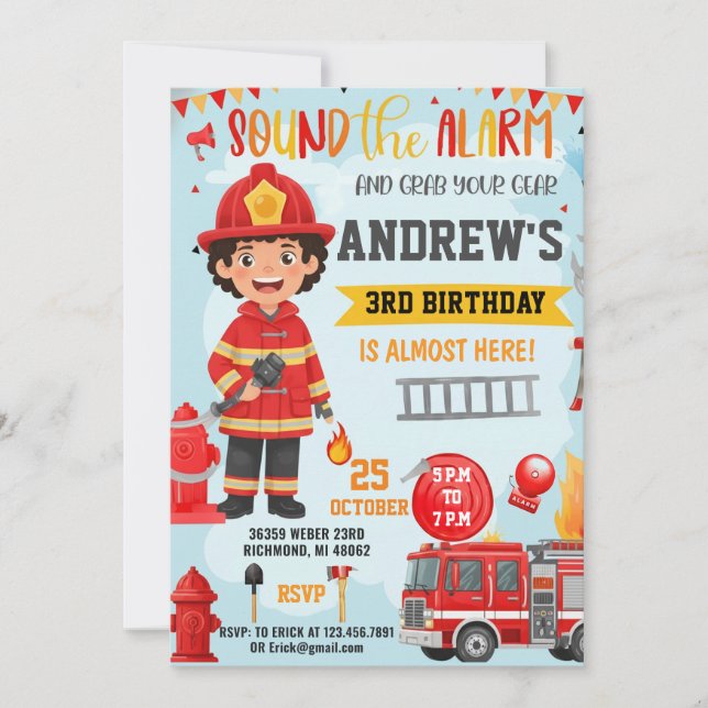 Firefighter Birthday invitation with photo Einladung (Vorderseite)
