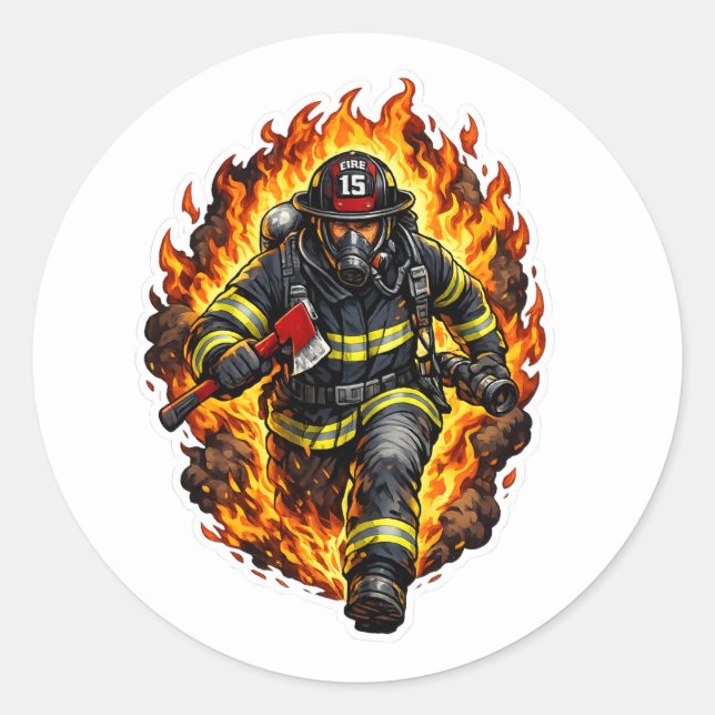 Firefighter Chibi Sticker Cute Fireman Cartoon Fir (Vorderseite)