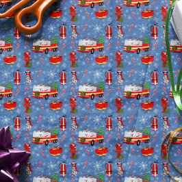 Firefighter Christmas With Santa and Dalmatian    Seidenpapier