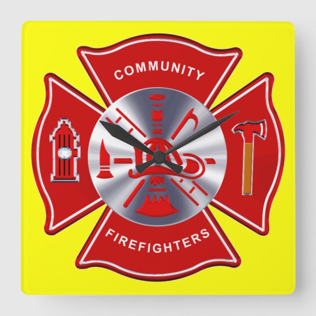 Firefighter Clock Quadratische Wanduhr (Vorderseite)