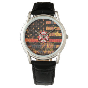 Firefighter Cross and Flames Armbanduhr