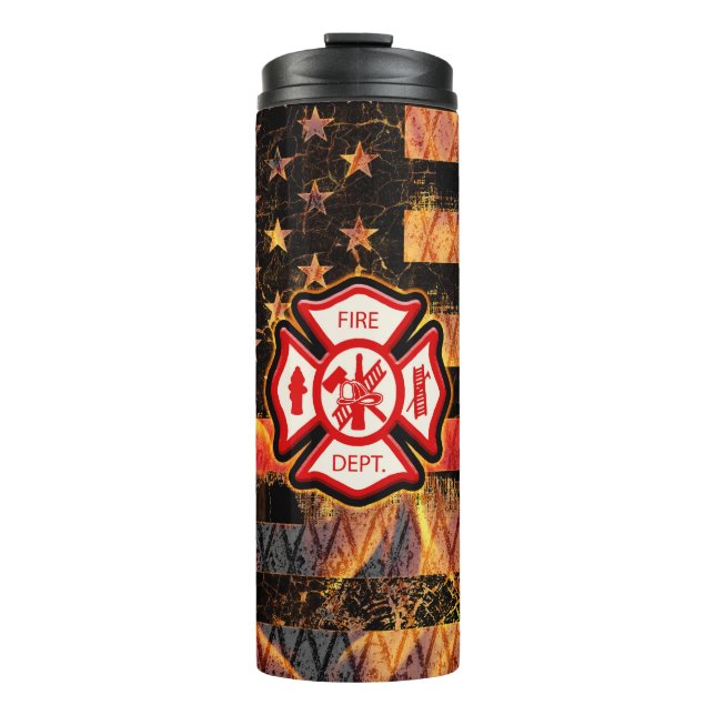 Firefighter Cross and Flames Thermosbecher (Vorderseite)