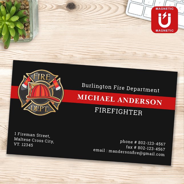 Firefighter Custom Fire Station Thin Red Line Logo Magnetische Visitenkarte (Von Creator hochgeladen)