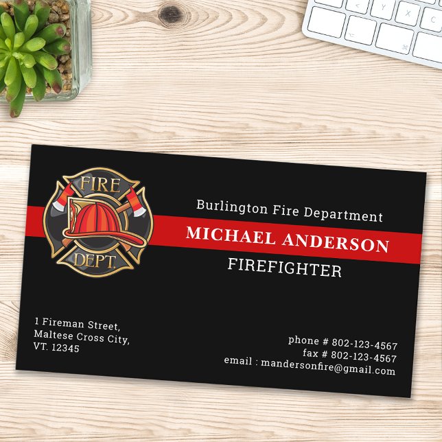 Firefighter Custom Fire Station Thin Red Line Logo Visitenkarte (Von Creator hochgeladen)