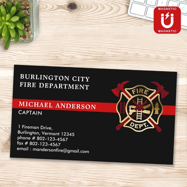 Firefighter Custom Logo Modern Red Fire Department Magnetische Visitenkarte (Von Creator hochgeladen)