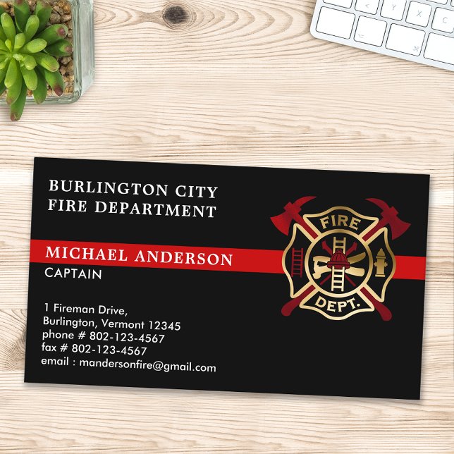 Firefighter Custom Logo Modern Red Fire Department Visitenkarte (Von Creator hochgeladen)