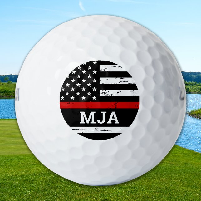 Firefighter Custom Monogram US Flag Thin Red Line Golfball (Von Creator hochgeladen)
