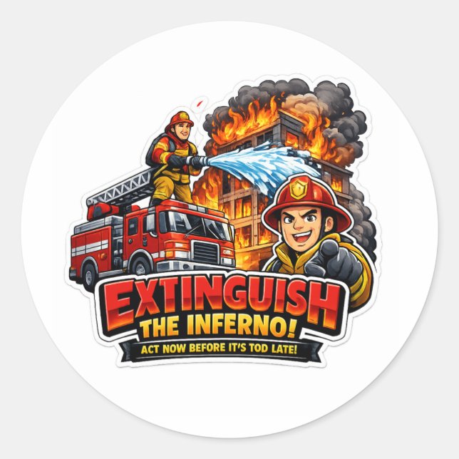 Firefighter Extinguish The Inferno Cartoon Sticker (Vorderseite)