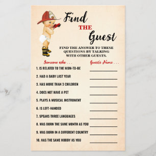 Firefighter Finden Sie die Baby Shower Game Card Flyer